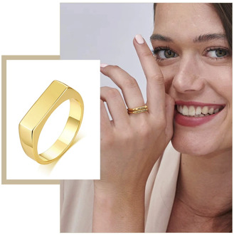 Elegant 5mm Personalized Name Bar Ring for Women Gold Color Stainless Steel Signet Stamp Ring Initial Custom Jewelry