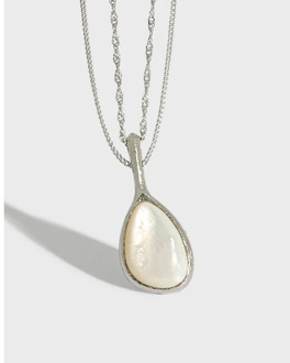 Elegant 925 Sterling Silver Water Drop White Shell Pendant Necklaces For Women, Multilayer Chains Long Necklace Woman Jewelry