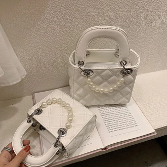 Elegant Female Pearl Small Tote bag 2020 Summer New Quality PU Leather Women's Designer Handbag Lattice Shoulder Messenger bags