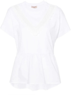 Elegant Flounce T-Shirt Twinset , White , Dames - M,S,Xs,2Xs