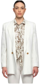 Elegant Linen Blend Double-Breasted Blazer Kocca , White , Dames - M,S