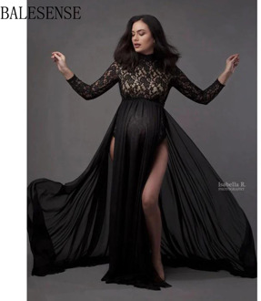 Elegant Long Sleeve Maternity Maxi Gown Dresses for Photo Shoot Sexy Lace Bodysuit +High Split Pregnancy Gown Dress Photography