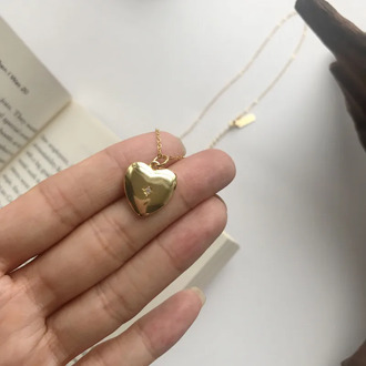 Elegant Women's Authentic 925 Sterling silver Glossy Gold Heart Necklace Zircon Pendant for Women LOVE GIFT TLX621