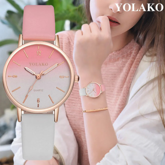 elegant Women watches Casual Gradient Quartz watch Leather Band New Strap steel case Analog Wrist Watch ladies Montre Femme