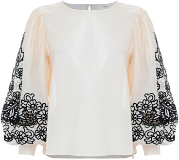 Elegante blouse met bloemenborduursel Kocca , Beige , Dames - 2Xl,M,S,Xs