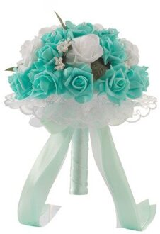 Elegante Bruid Handen Bedrijf Boeket Romantische Rose Bloem Parel Kristal Bruiloft Bruids/Bruidsmeisje Boeket Satijnen Bloem groen