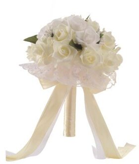 Elegante Bruid Handen Bedrijf Boeket Romantische Rose Bloem Parel Kristal Bruiloft Bruids/Bruidsmeisje Boeket Satijnen Bloem wit