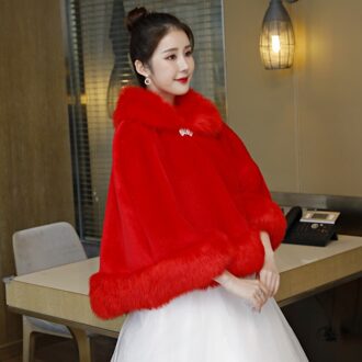 Elegante Bruiloft Jas Vrouwen Faux Fur Bolero Bridal Wraps Sjaals Warm Winter Sjaal Rood