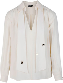 Elegante crèmekleurige blouse met V-hals en kraagdetails Elisabetta Franchi , White , Dames
