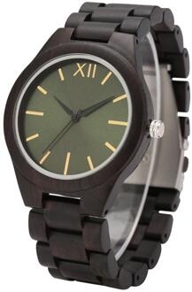 Elegante Ebbenhout Mannen Houten Horloge Eenvoudige Groene Wijzerplaat Zwarte Band Met Gouden Nagels Mannen Houten Horloge Duurzaam Vouwsluiting horloge