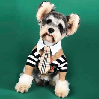 Elegante Hond Gestreepte Stropdas Trui Zachte Puppy Vest Outfit Huisdier Gebreide Trui Schnauzer Terrier Hond Jas Puppy Kleding M