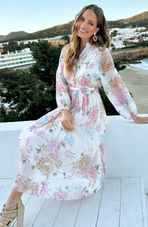 Elegante Jurk Bloemenprint Beige