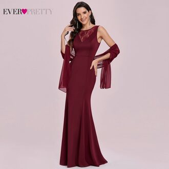 Elegante Lange Avondjurk Met Sjaal Ever Pretty Bourgondië Fishtail Mouwloze Lace Formele Party Gown Plus Size Вечерние Платья 22
