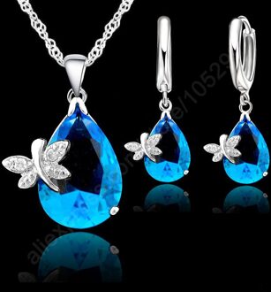Elegante Libel Water Sieraden Set 925 Sterling Zilveren Hanger Ketting Earring Aaa Zirconia Grote