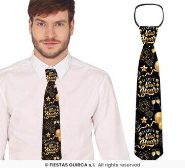 Elegante Nieuwjaar Stropdas Zwart/Goud Multikleur - Print