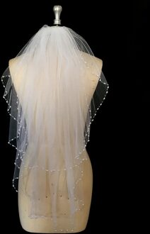Elegante Parels Kralen Bruidssluier Korte 2 Lagen Wit Ivoor Tulle Vrouwen Bruiloft Sluier Accessoires