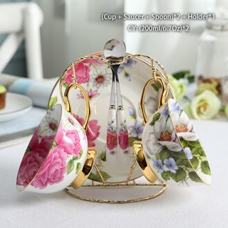 Elegante Porselein Koffie Set Keramische Teaot Suikerpot Creamer Pastorale Bone China Thee Set Party Pot Mok Thee Cup 2Cups n houder