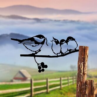 Elegante Tuin 3Chickadee Maple Takken Metalen Silhouet Opknoping Boom Art Ornament Binnenplaats A23 21