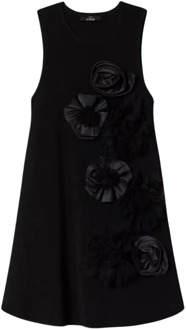 Elegante Viscose Jurk met Handgemaakte Bloemen Twinset , Black , Dames - XS
