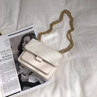 Elegante Vrouwelijke Flap Vierkante Tas Pu Leer Vrouwen Handtas Reizen Keten Schoudertas Messenger Bag 15 CM Sequin wit