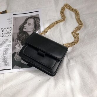 Elegante Vrouwelijke Flap Vierkante Tas Pu Leer Vrouwen Handtas Reizen Keten Schoudertas Messenger Bag 15 CM zwart