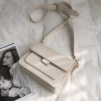 Elegante Vrouwelijke Flap Vierkante Tas Pu Leer Vrouwen Handtas Reizen Keten Schoudertas Messenger Bag 19 CM wit