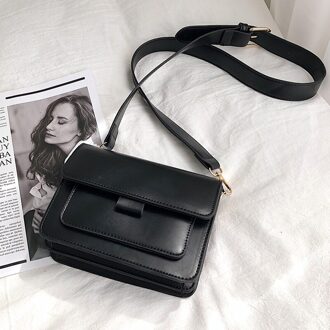 Elegante Vrouwelijke Flap Vierkante Tas Pu Leer Vrouwen Handtas Reizen Keten Schoudertas Messenger Bag 19 CM zwart