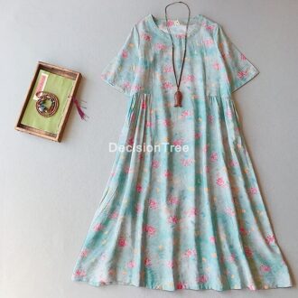 Elegante Vrouwen Chinese Qipao Jurk Korte Mouw Lange Cheongsam Lady Flower Gedrukt Katoen Linnen Jurk Party Dance Kostuum color2