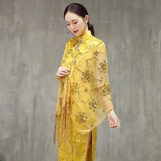 Elegante Vrouwen Sjaals en Wraps Avondjurken Cape Vintage Mesh Sjaal Wraps Sequin Kralen Goud