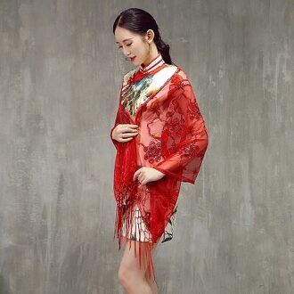 Elegante Vrouwen Sjaals en Wraps Avondjurken Cape Vintage Mesh Sjaal Wraps Sequin Kralen Rood