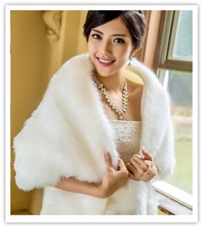Elegante Witte Bruids Jassen Bruiloft Wrap Vrouwen Winter Warm Faux Fur Shawl 45*155cm