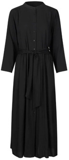 Elegante Zwarte Jurk met ¾ Mouwen en Mandarin Kraag Lollys Laundry , Black , Dames - Xl,L,M,S,Xs