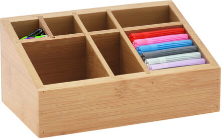 Eleganza Pennenbak bureau organizer - bamboe hout - 17 x 10 x 8 cm - 7-vaks