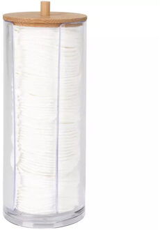 Eleganza Wattenschijfjes houder - kunststof - bamboe - D7 x H19 cm - watten dispenser