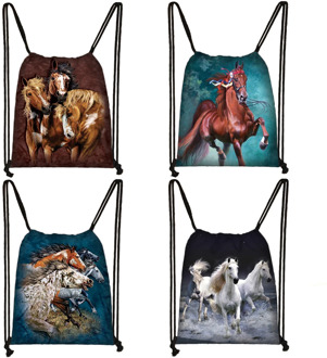 Elegent Animal Horse Print Drawstring Bag Women Men Storage Bag Fashion Rucksack Cute Pony Boys Girls Backpack Kids Bookbag Gift