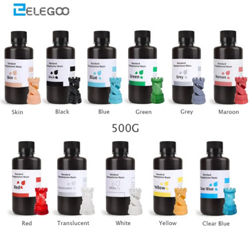 ELEGOO 3D Printer Resin LCD UV-Curing Resin 405nm Standard Photopolymer Resin for LCD 3D Printing 500ml Black Grey White Skin