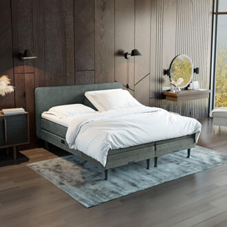 Elektrisch verstelbare Boxspring 'Oslo' kleur dark grey, 180 x 200 cm, matrassen 2 x hard
