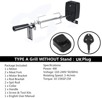 Elektrische Automatische Bbq Grill Rotisserie Barbecue Motor Spit Rvs Koffiebrander Staaf Vlees Vork Outdoor Camping Koken Gereedschap UK plug