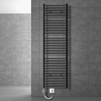 Elektrische badkamerradiator met verwarmingselement 1200W 500x1800 mm antraciet recht met zijaansluiting LuxeBath Zwart