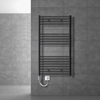 Elektrische badkamerradiator met verwarmingselement 1200W 750x1200 mm antraciet recht met zijaansluiting LuxeBath Zwart