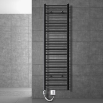 Elektrische badkamerradiator met verwarmingselement 900W 500x1800 mm antraciet recht met zijaansluiting LuxeBath Zwart