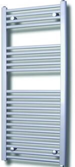 Elektrische Design Radiator Sanicare Plug & Play 111,8x45 cm Zilver Grijs 596 Watt Met Zwarte Thermostaat Links Zilvergrijs