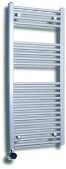 Elektrische Design Radiator Sanicare Plug & Play 111,8x45 cm Zilver Grijs 596 Watt Met Zwarte Thermostaat Links Zilvergrijs