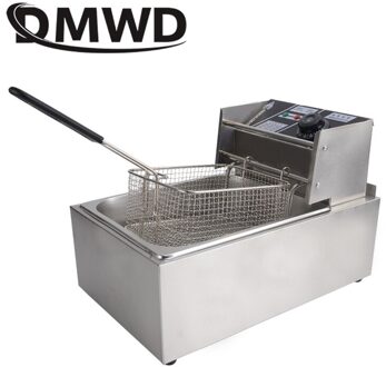 Elektrische Friteuse Multifunctionele Huishoudelijke Commerciële Roestvrij Staal Grill Koekenpan Frieten Machine Pot 6L 2.5kw 110V US plug