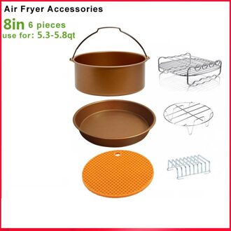 Elektrische Friteuse Onderdelen Lucht Friteuse Accessoires 8in Inch 6 Stuks Set Gegrilde Mand Grill Pizza Plaat voor 5.3qt- 5.8qt Goud