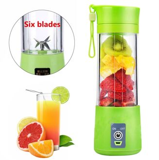 Elektrische Fruitpers 380Ml Rvs Mini Hand Portable Smoothie Maker Shaker Fles Blenders Mixer Usb Oplaadbare groen
