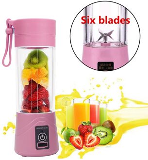 Elektrische Fruitpers 380Ml Rvs Mini Hand Portable Smoothie Maker Shaker Fles Blenders Mixer Usb Oplaadbare Roze