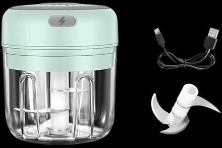 Elektrische Keuken Chopper Knoflook Stamper Vleesmolen Mini Voedsel Knoflook Groente Chili Chopper Crusher Oplaadbare Keukenmachine groen 250ML