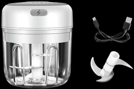Elektrische Keuken Chopper Knoflook Stamper Vleesmolen Mini Voedsel Knoflook Groente Chili Chopper Crusher Oplaadbare Keukenmachine wit 250ML