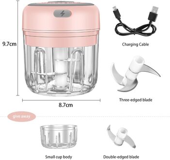 Elektrische Knoflook Crusher Chopper Stevig Duurzaam Mini Stamper Usb Opladen Voor Keuken Verpletterd Verse Knoflook Chili Gember Groenten knoflookpers roze
